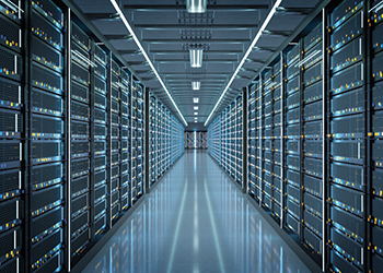 A bank of servers at a data center