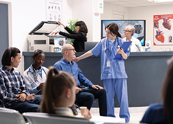 Patients in a waiting room at a medical facility