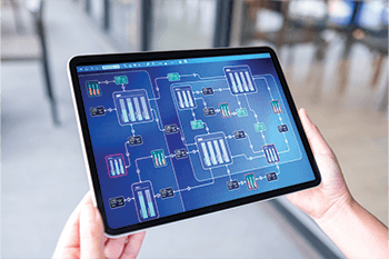 A graphical display of a building control system